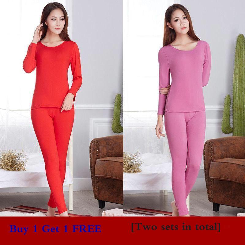 Warm Women's Underwear Plus Velvet Bottoming Shirt Women's Suit Thin Body Slimming Plus Size Pajamas Buy One Set and Get One Set Free
