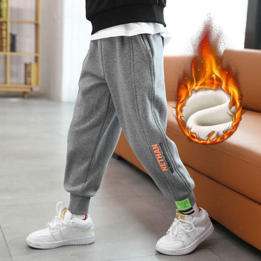 Boys' Pants Spring Autumn Winter Models Plus Velvet Thickening Casual Korean Version of The Big Children's Sports Pants Winter Children's Trousers