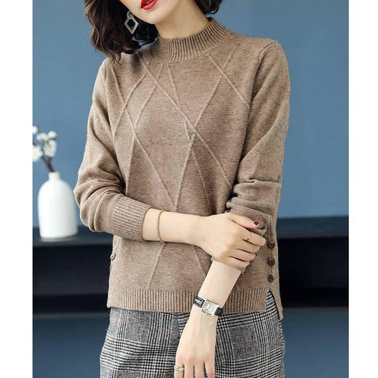 Sweater Women Autumn Winter Loose Casual Solid Color Sweater Long-sleeved Knitwear Short Sweater