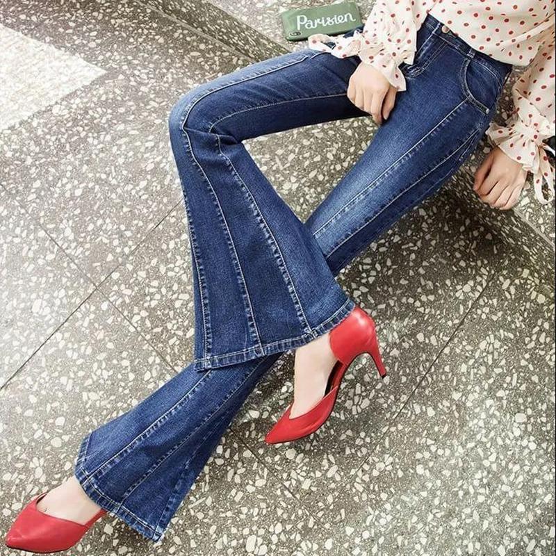 WTEMPO Summer Women Casual Ladies Flare Jeans Long Pants Bell Bottoms Jeans Large Size S-XXXXL Denim Trousers