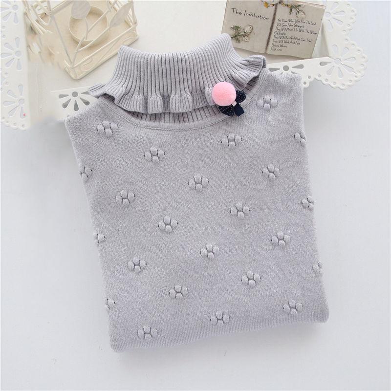 Girl Sweater Plus Velvet Thick Autumn and Winter Solid Color Set High Collar Long-sleeved Big Children's Knitting Shirt