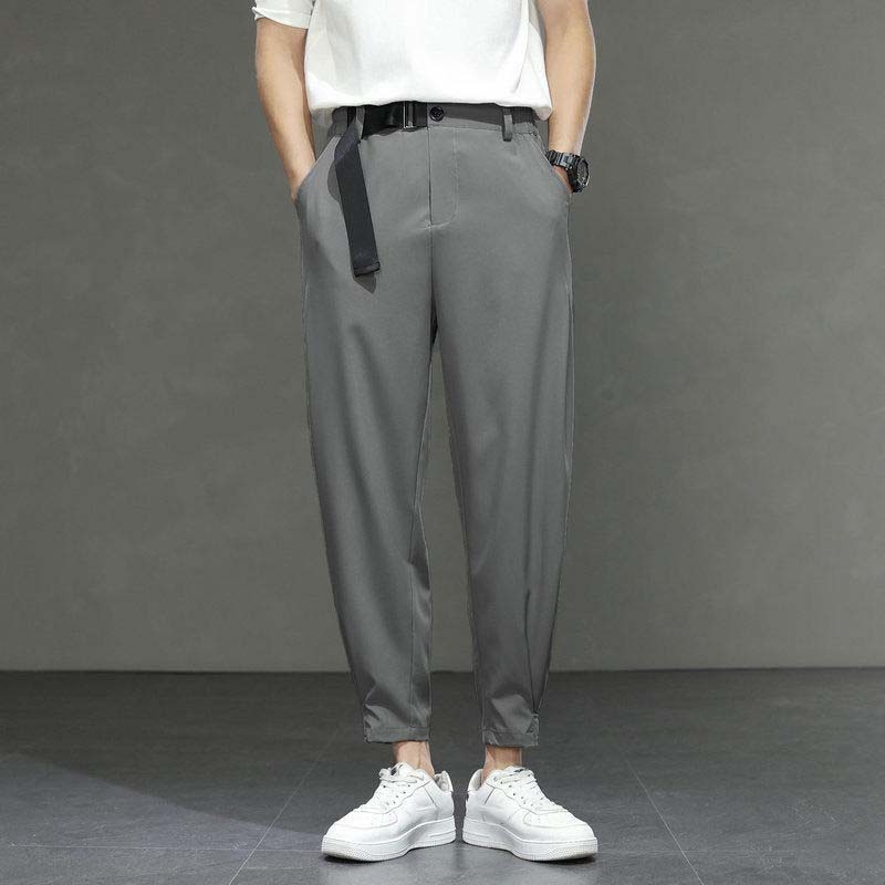 Ice Silk Pants Men's Loose Summer Thin Waisted Casual Pants Drape Stretch Men's Nine-point Small Suit Pants