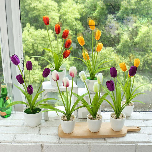 Fake Flower Tulip Bonsai Simulation Flower Creative Home Interior Dining Table Living Room Decoration Simulation Plant Artificial Flower