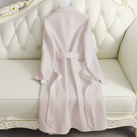 Women's Fashion Plus Size Quality Windbreaker Autumn and Winter Lantern Sleeves Waist Mid-length Thick Coat