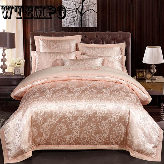 European Bedding Set Jacquard Luxury Stain Bed Set Bed Cover Sheet Queen King Duvet Set Cover