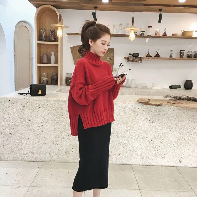 Fall/winter Plus Size Women's Turtleneck Pullover Sweater Loose Lazy Knit Sweater Outer Wear