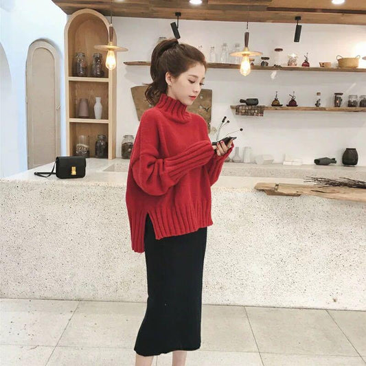 Fall/winter Plus Size Women's Turtleneck Pullover Sweater Loose Lazy Knit Sweater Outer Wear