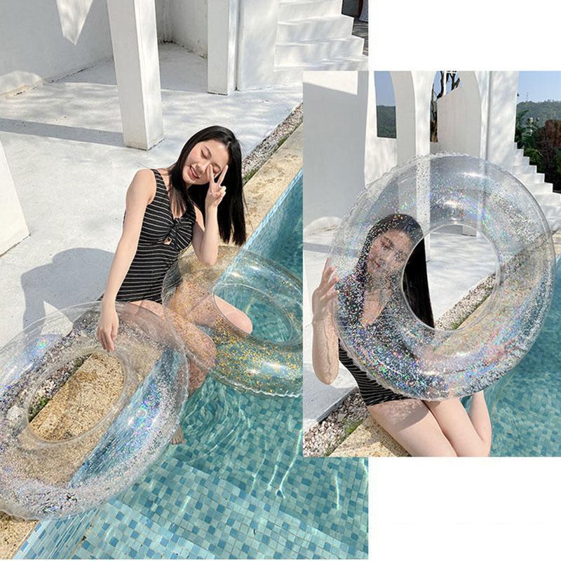 Swimming Ring Adult Thickened Swimming Ring Armpit Ring Men and Women Adults and Children Full Transparent Feather Inflatable Lifebuoy