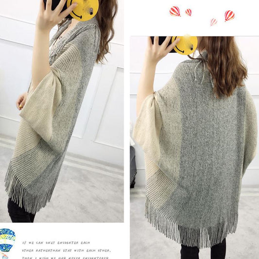 Loose Shawl Jacket Medium-length Women's Large-Size Knit Cardigan Cardigan Fringed Wild Cape Loose Large Fur Collar Knitwear Sweater Jacket