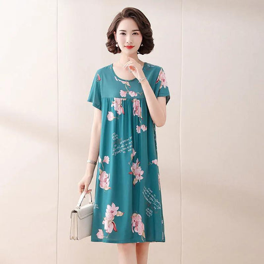 Middle-aged Women's Dress Nightdress Large Size Pajamas Casual Loose Home Service Summer