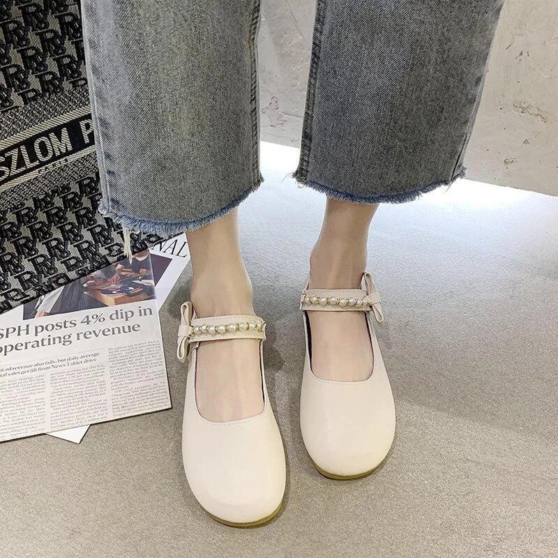 Women's Spring and Summer Gentle Fairy Style Flat Shoes Lazy Beanie Shoes Small Leather Shoes Lady Elegant Shoes