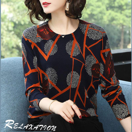 Spring Autumn Women Short Polka Dot Printed Sweater OL Style Wool Sweater Warm Jumper Top Plus Size Pullover Sweater Outwear