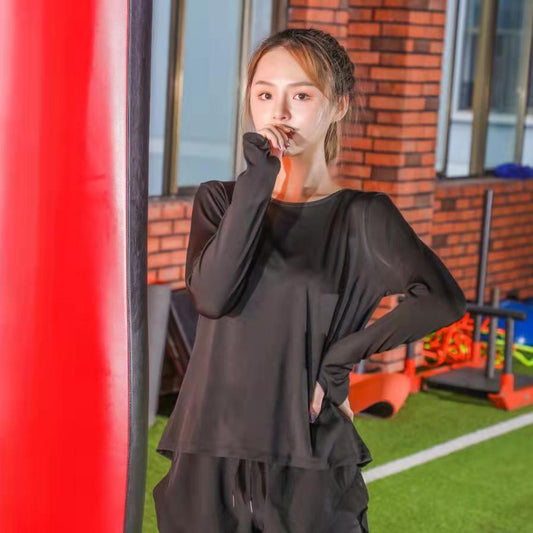 Women's Fitness Running Beautiful Back Hollow Blouse Spring and Autumn High Elastic Yoga Clothes Loose Long-sleeved Sports Top Gym Jogging Clothing