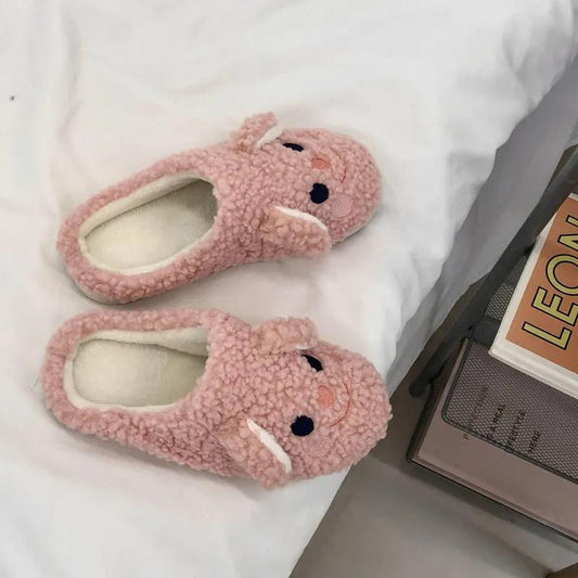 Women Unisex Winter Home Slippers Leather Waterproof Non Slip Slippers Plush Warm Indoor