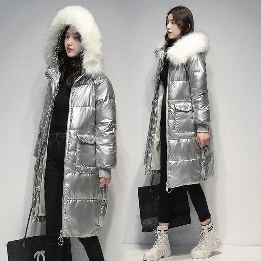 Down Padded Jacket Women's Long Section Over The Knee Winter Thickening Korean Version of Loose Shiny Cotton Jacket Ins Tide
