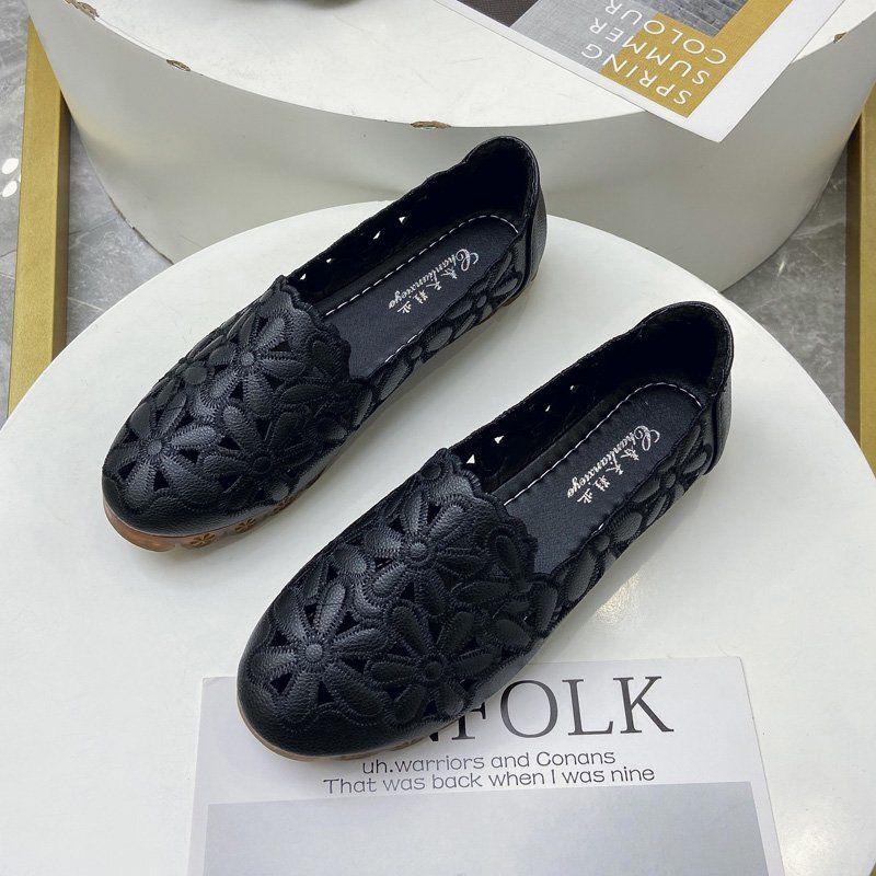 Spring Summer Hollow Sandals Women's All-match Hole Shoes Flat with Soft Bottom Non-slip Peas Shoes Flat Bottom