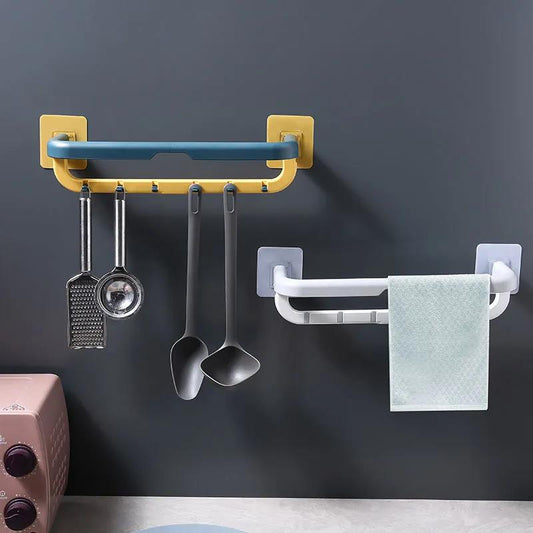 Folding Towel Rack Free Punching Bathroom Toilet Towel Rack Double Towel Bar Hook Kitchen Toilet Wall Hanging Rack Top Home Organization