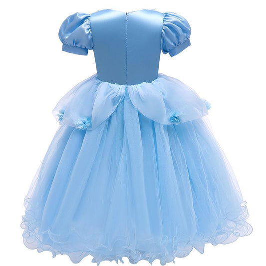 Frozen Aisha Long Skirt European and American Catwalk Princess Dress Short-sleeved Summer Children's Clothing Girls Wedding Net Gauze Dress
