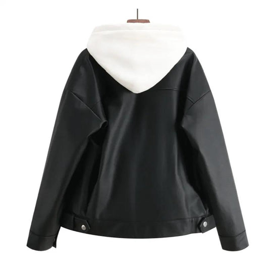 Autumn and Winter Leather Jacket Black Motorcycle Leather Jacket Short PU Leather Jacket for Women