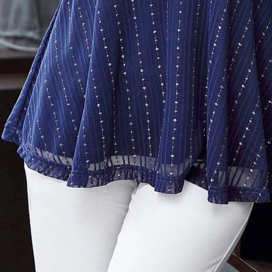 Women's Summer Short-sleeved Mid-length Lace Shirt V-neck Large Size Loose T-shirt