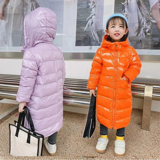 Girls Long Over The Knee Down Jacket Warm and Windproof Plus Down Thickened Winter White Duck Down