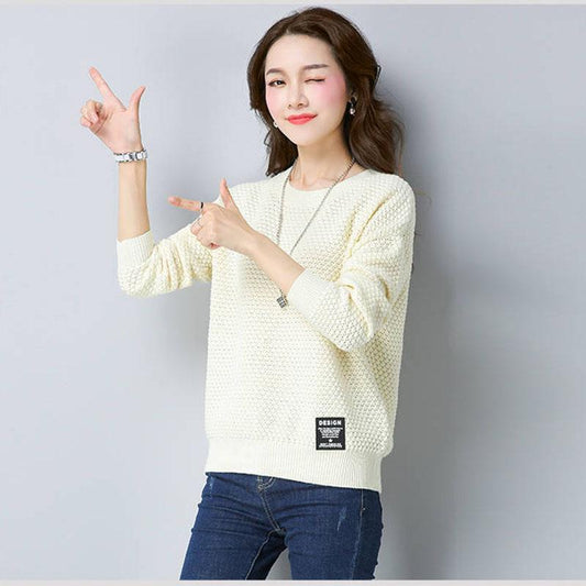 Spring and Autumn Round Neck Knit Bottoming Shirt Pullover Short Loose Top Fashion All-match Female Sweater