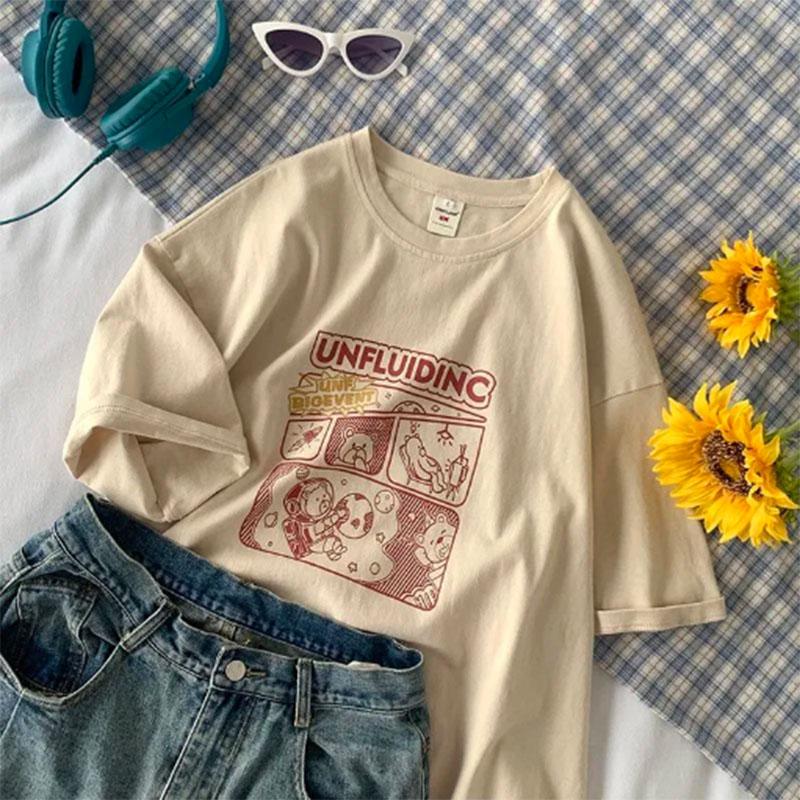 Short-sleeved Women's Trendy Design Sense Niche T-shirt Women's Korean Version of The Loose Printing Summer Half-sleeved Couple Wear Ins Top