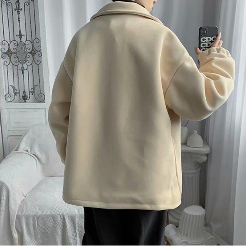 Autumn and Winter Woolen Coat Men's Loose Casual Large Size Coat Tide Brand All-match Mid-length Windbreaker Warm and Comfortable