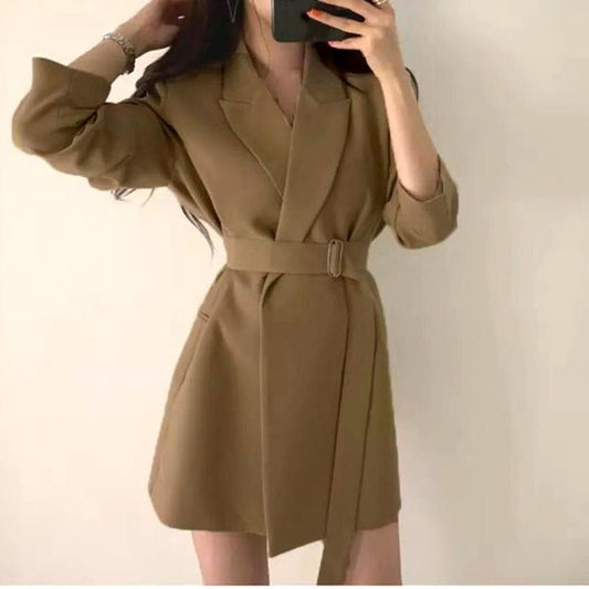 Women's Suit Jacket Korean Style Lace-up No Buckle Spring Autumn Loose Casual Season Jacket Small Suit