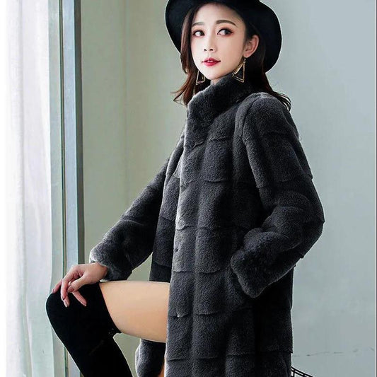 Faux Mink Jacket Women's Winter Temperament Mid-length Stand-up Collar Mink Coat Warm Soft Cotton Jacket Ladies Cotton Jacket