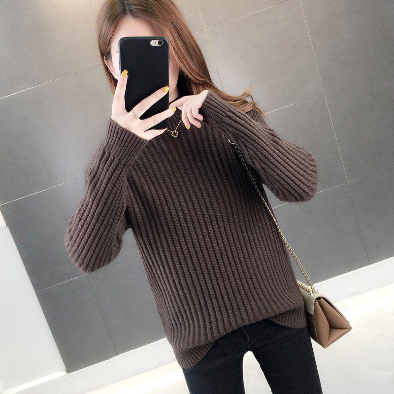 Winter Ladies High-neck Warm Sweater Pullover Slim-fit Warm Long-sleeved Knitted Sweater