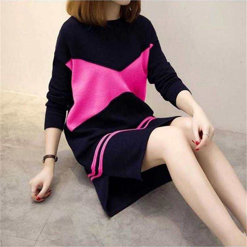 Pofulove Plus Size Bag Hip Sweater Skirt Long-sleeved Bottoming Skirt Was Thin and Velvet Dress