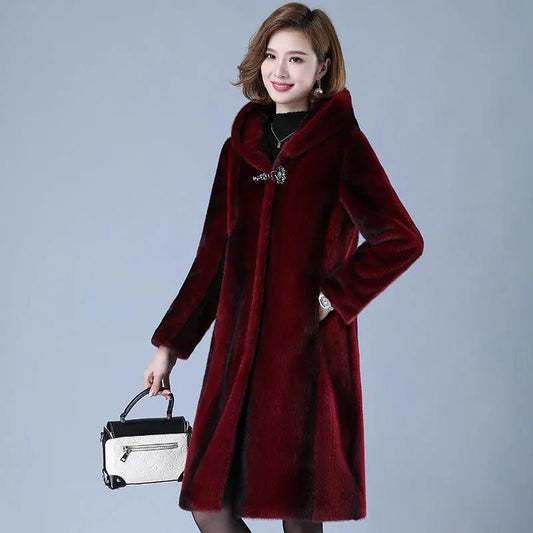 Fur Coat Female Middle-aged Mother Plus Velvet Thickening Autumn and Winter Middle-aged and Elderly Women's Western Style Fashion