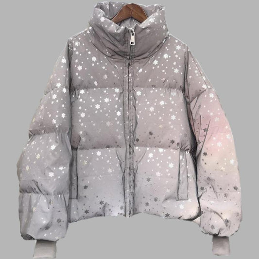 Cotton-padded Jacket Women's Short Winter Korean Version of Loose Snowflake Shiny Padded Jacket Student Bread Jacket