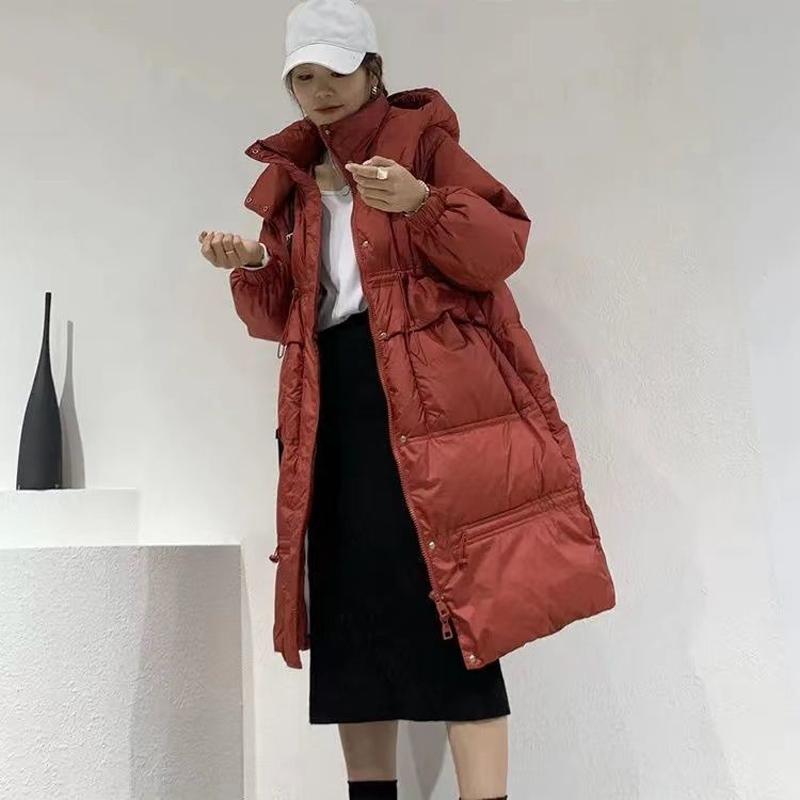 Korean Style Mid-length Over-the-knee Down Jacket Women Loose Waist Thickened White Duck Down Jacket Tide