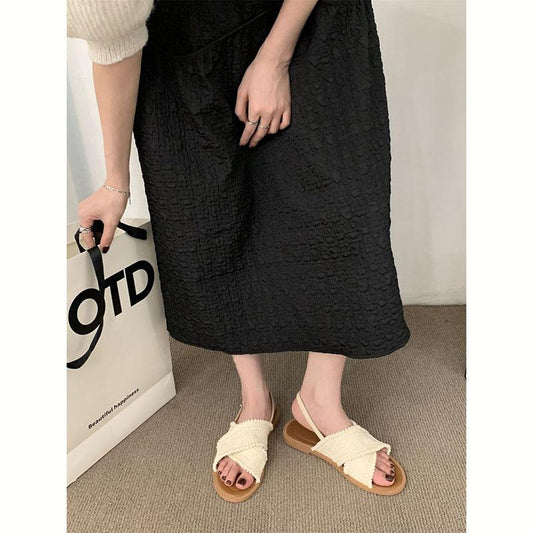 Ethnic Style Sandals Women's Summer Flat All-match Bohemian Sandals Students Cross Strap Roman Shoes Breathable Beach Sandals