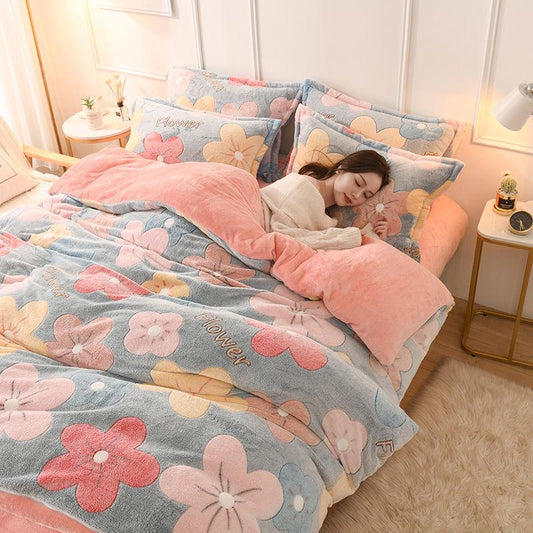 Soft Warm Fleece Bedding Set Winter Home Textile King Size Bed Set Bedclothes Duvet Cover Set