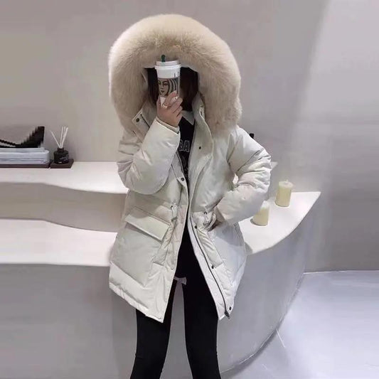 Down Jacket Women Short Big Fur Collar Korean Loose Thick White Duck Down Winter Coat