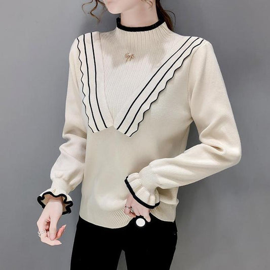 Autumn Winter Women Fashion Sweater Casual Knitting Sweater Half Turtleneck Pullovers Slim-fit Casual Long Sleeve Sweater