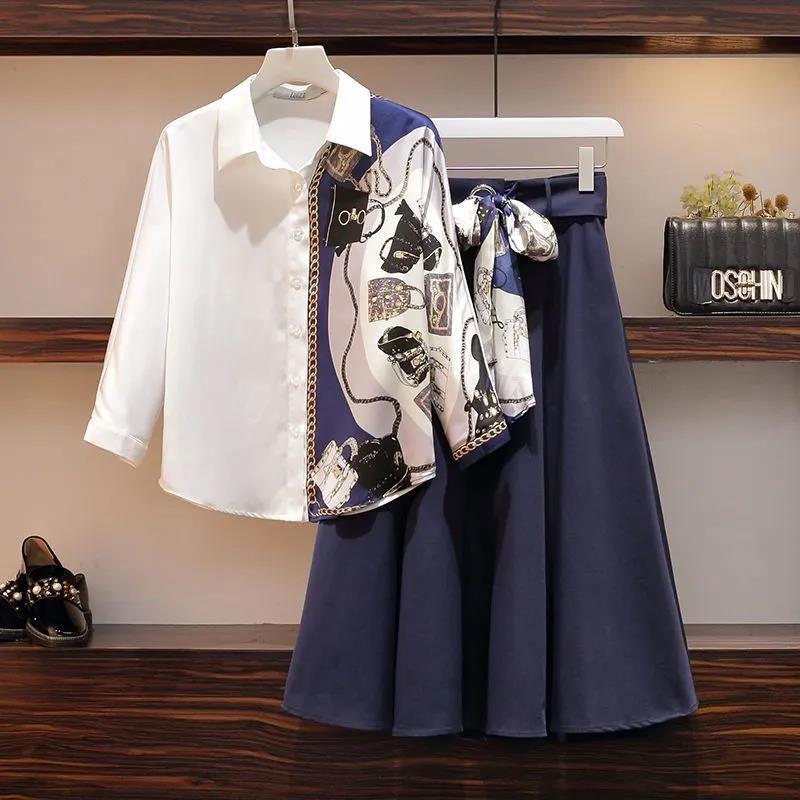Printed Temperament Age-reducing Dress Suit Spring Women's Long-sleeved Shirt + Skirt Two-piece Suit Can Be Worn To Work