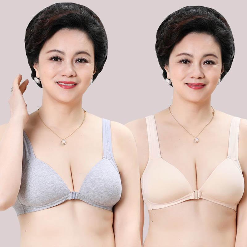 Pure Cotton Front Buckle Bra Ladies Gathering No Steel Ring Large Size Bra Simple Thin Breathable Adjustable Push-Up Bra