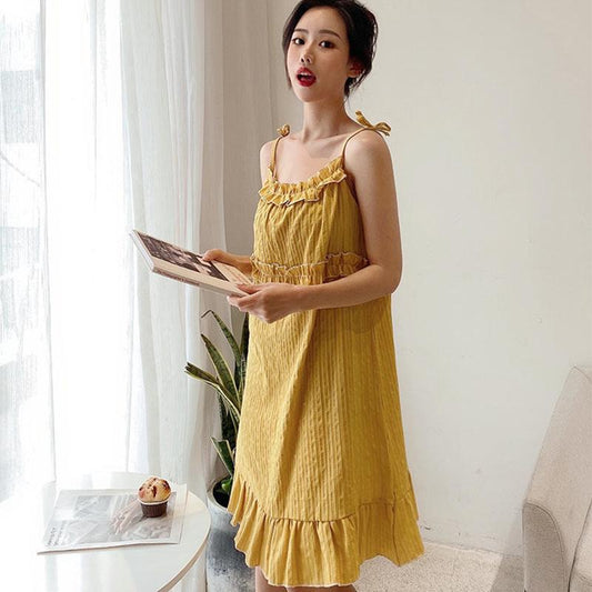 Fashion Cotton Strap Dress Summer Plus Size Sexy Sleeveless Dress Women Pleated Ruffle Dress