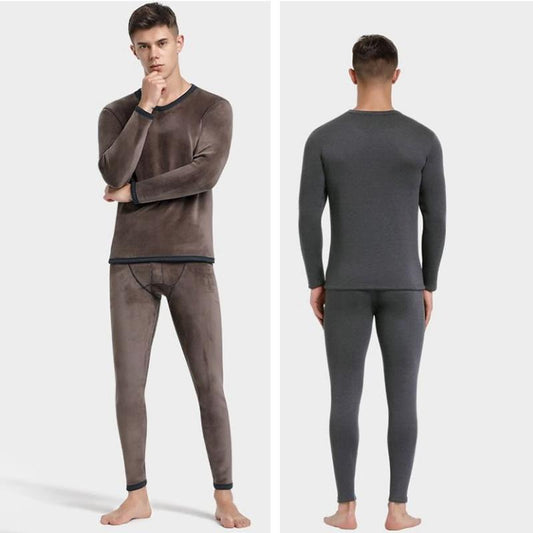 Men Winter Autumn Plus Velvet Thicken Thermal Underwear Tight Suit Plus Size Wearable Comfortable Versatile Soft Lining Long Sleeve Clothes Breathable