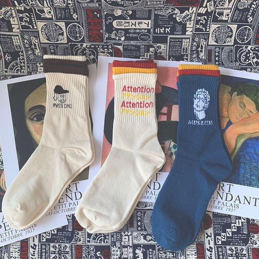 Abstract Graffiti Stockings Men's Trend Personality Stockings Retro Street Three Pairs of Cotton Socks