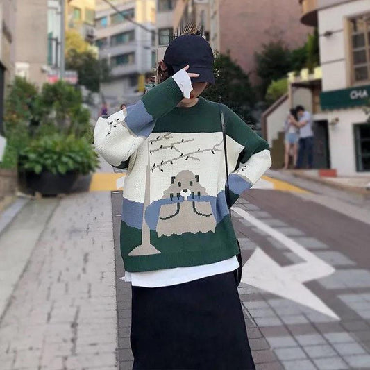 Women's Loose Round Neck Casual Jacquard Sweater Female Long Sleeve Casual Pullover Knitted Blouse In Autumn and Winter