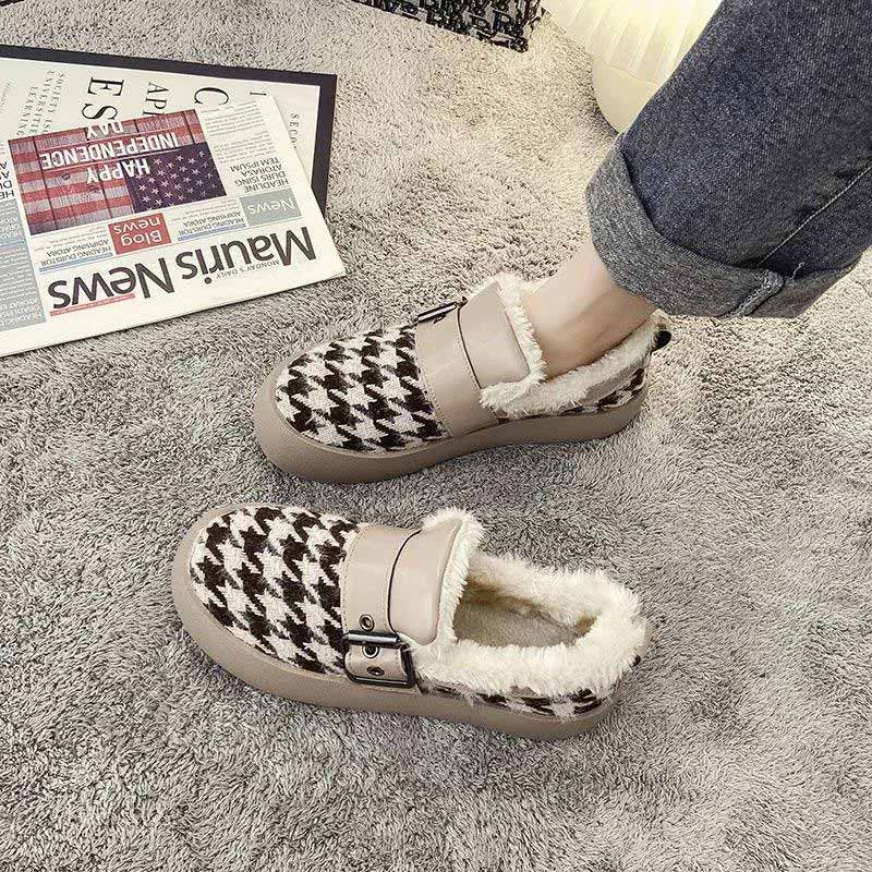 Women's Winter Warm Plus Velvet Padded Cotton Shoes Casual Flat All-match Flat Shoes