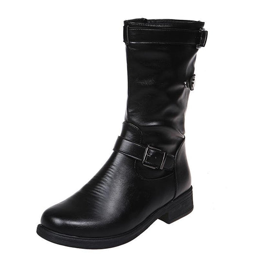 35-43 Plus Size Boots for Women Black Leather Mid-calf Boots Womans Flat Shoes Winter Snow Botas Fashion Designer Retro