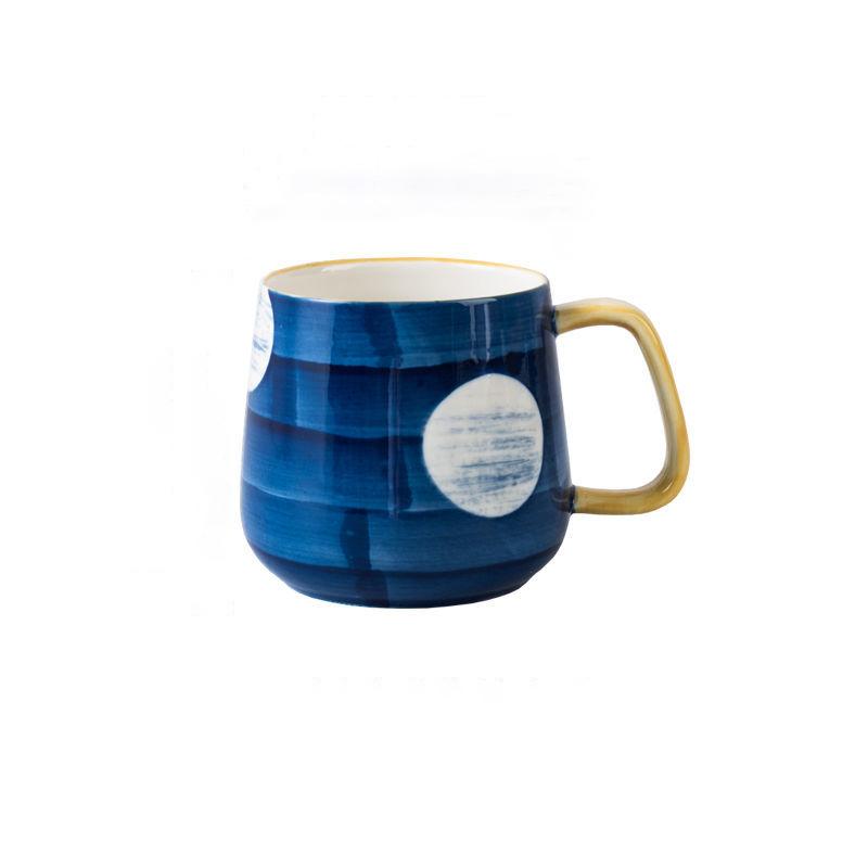Ceramic Mug with Lid Spoon Japanese Hand-painted Drinking Cup Male and Female Student Handle Coffee Breakfast Milk Cup