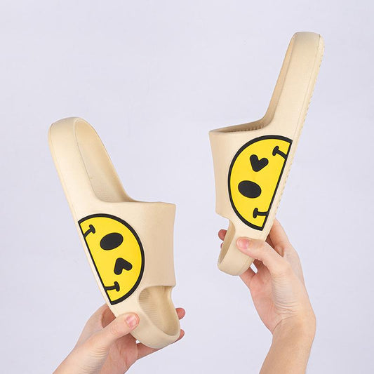 Summer Couple Cute Smiley Slippers Women's Non-slip Thick-soled Slippers Men Outdoor Beach Flip-flops EVA Home Slippers