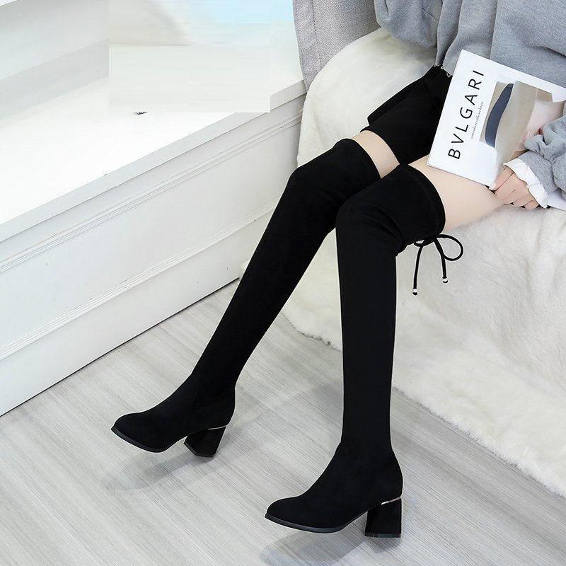 Women's Mid-heel High Boots Spring and Autumn Over The Knee Boots Thick Heel Women's Boots Summer Stretch Boots Plush Boots